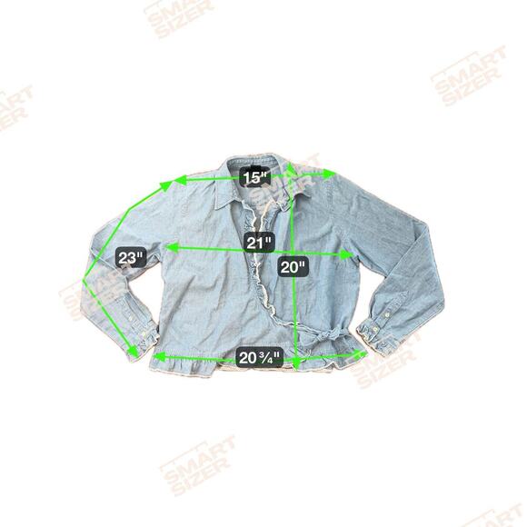 LAUREN JEANS CO Ralph Lauren Chambray Ruffle Wrap Top Blouse Womens Sz 12 Petite - Picture 12 of 15